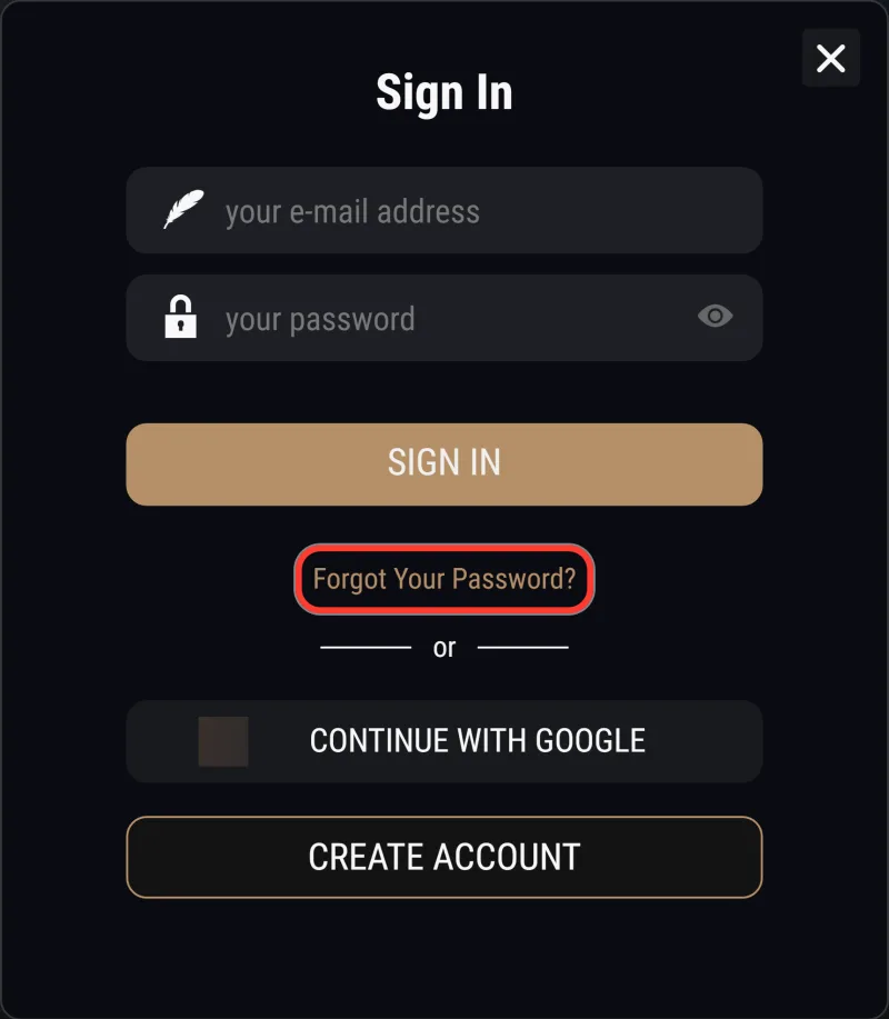 Forgot Your Password? link directly under the Sign In button