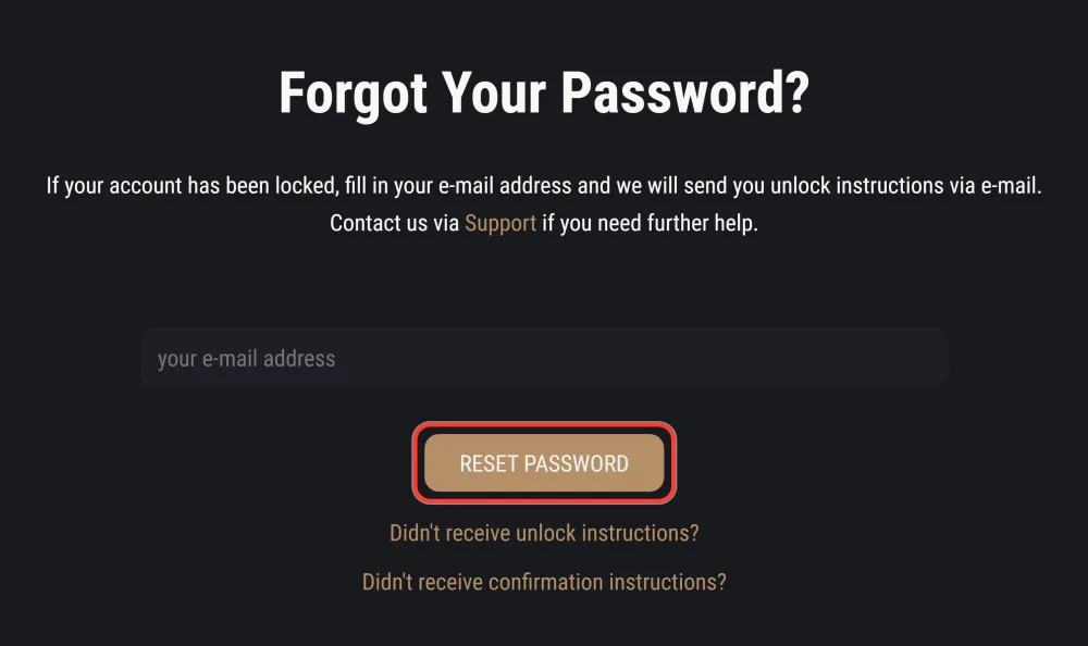 Forgot Your Password? page with the email field and Reset Password button